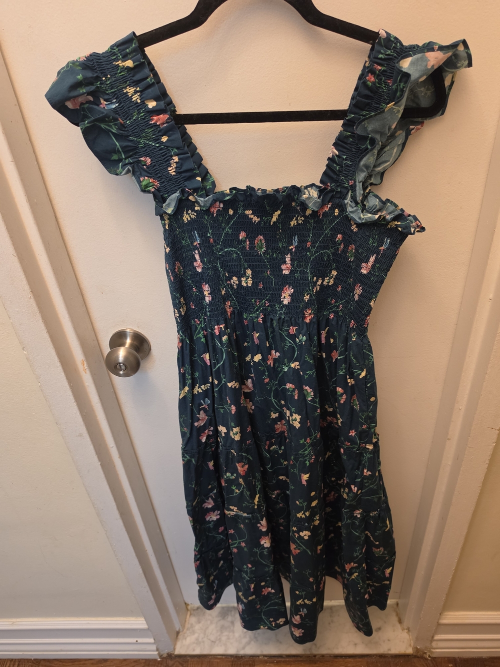 Hill House Navy Floral Smocked Sundress with Ruffle Straps